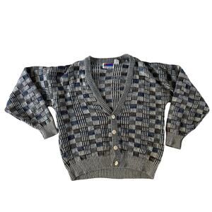 Vtg Y2K 2000s Gray Checkered Cardigan Men's M Preppy Grunge Punk